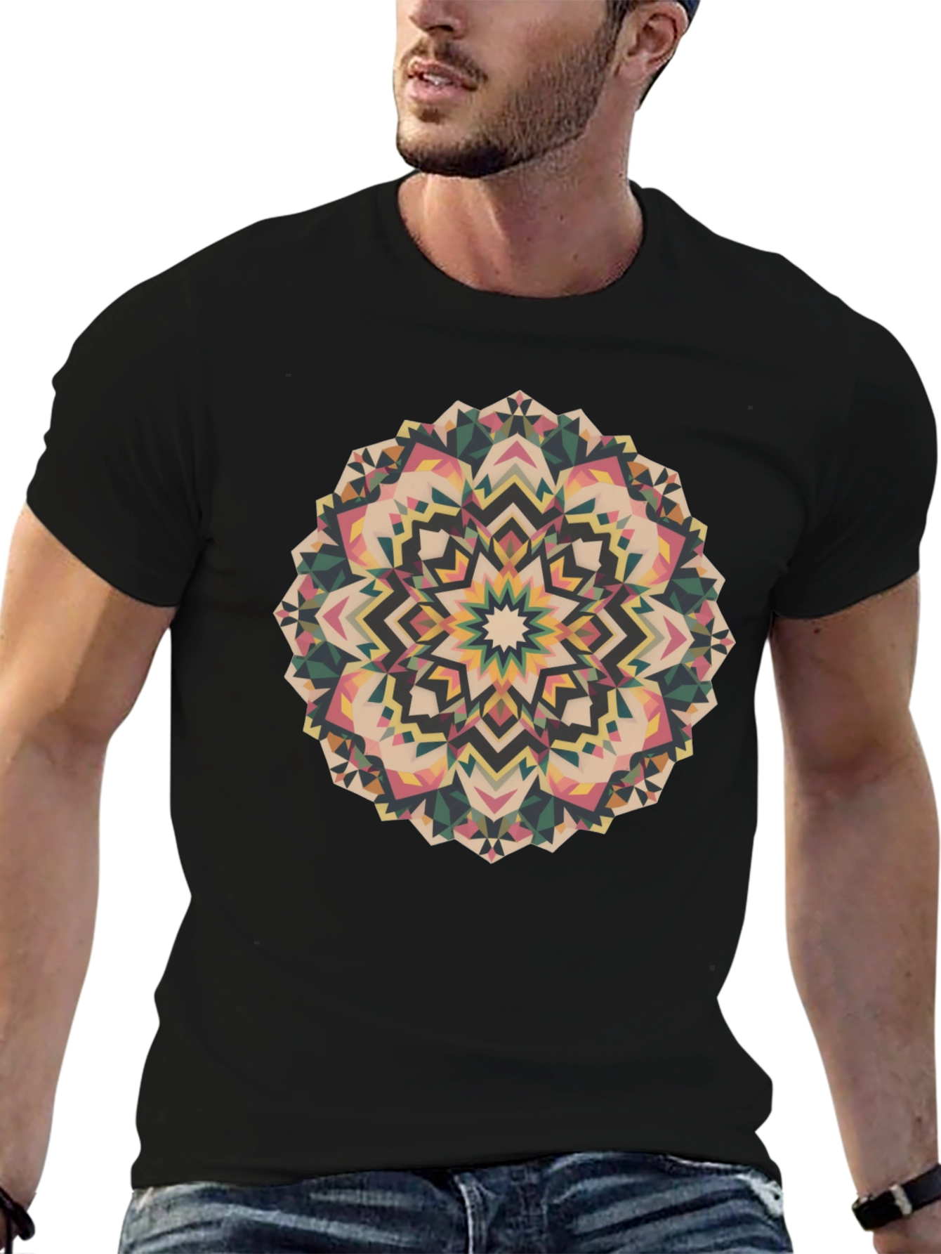 Geometric Mandala Print Black Tee