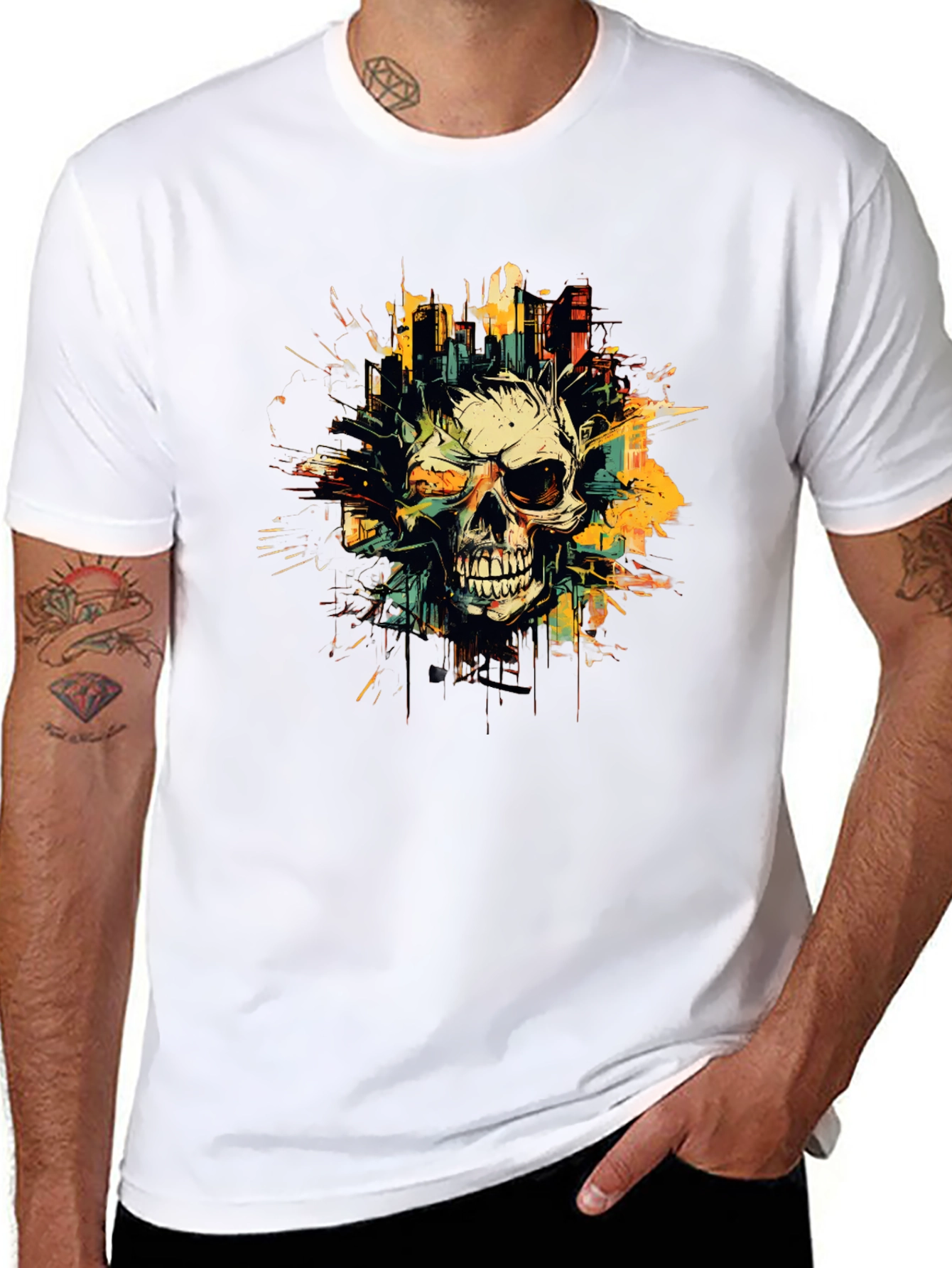 Skull City Graphic Tee - Black Cotton