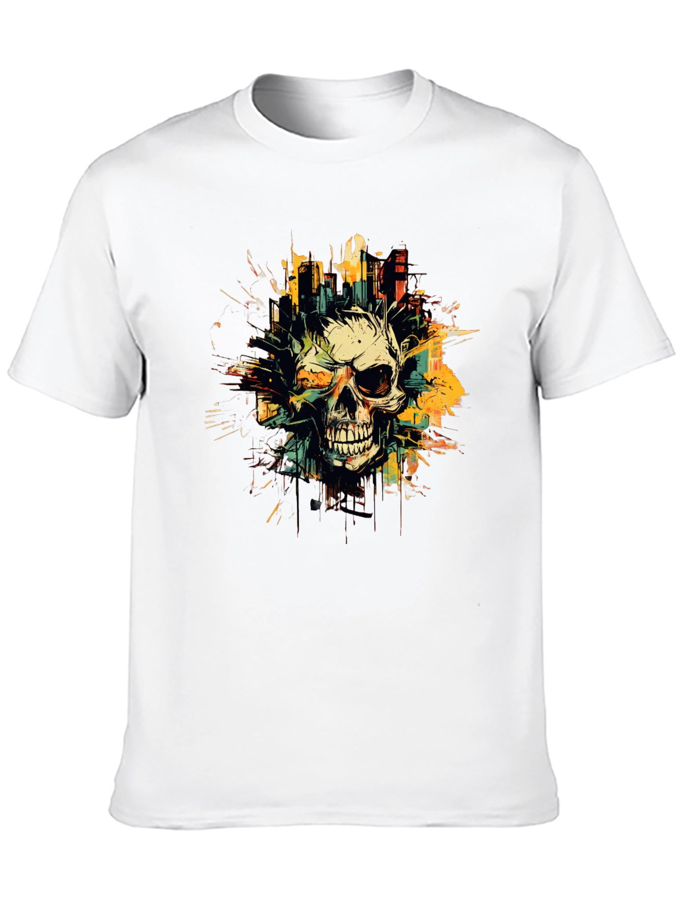 Skull City Graphic Tee - Black Cotton