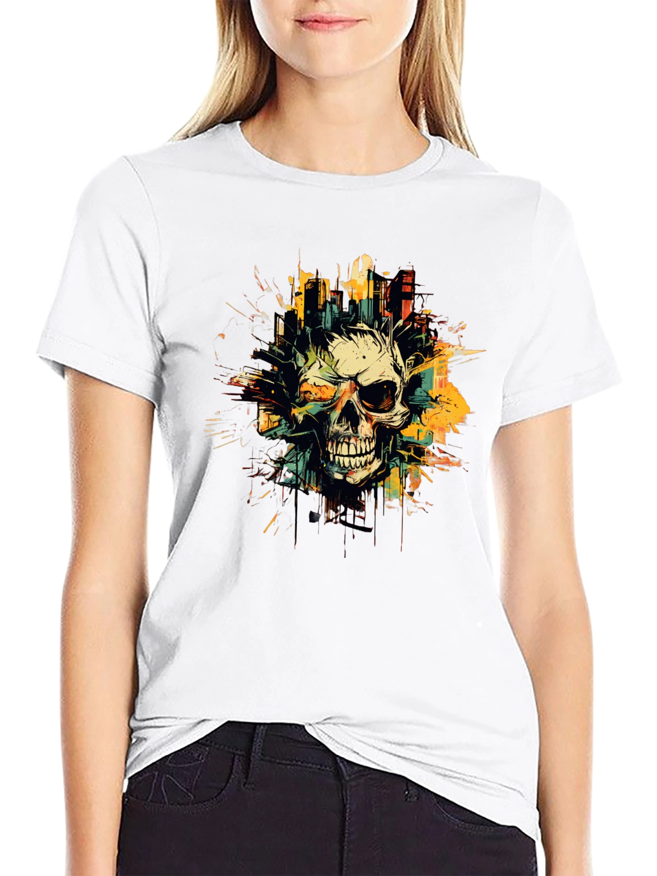 Skull City Graphic Tee - Black Cotton