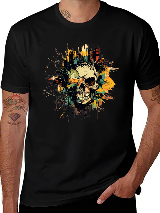 Skull City Graphic Tee - Black Cotton