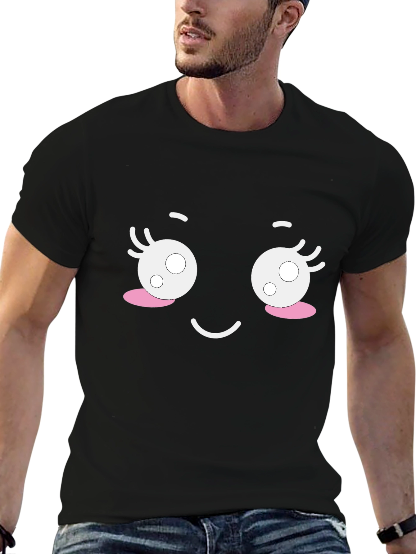 Cute Cartoon Face Black T-Shirt