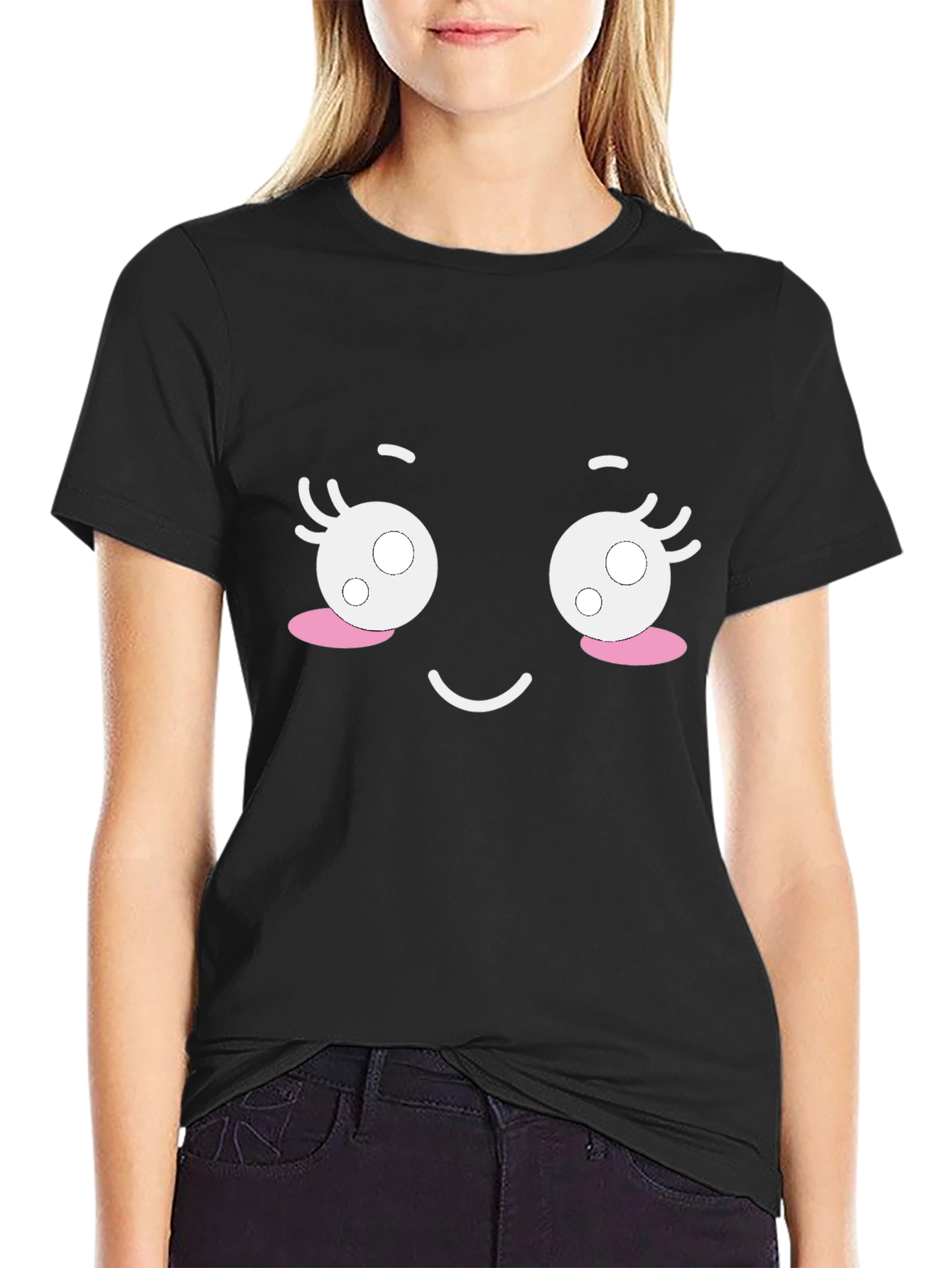 Cute Cartoon Face Black T-Shirt