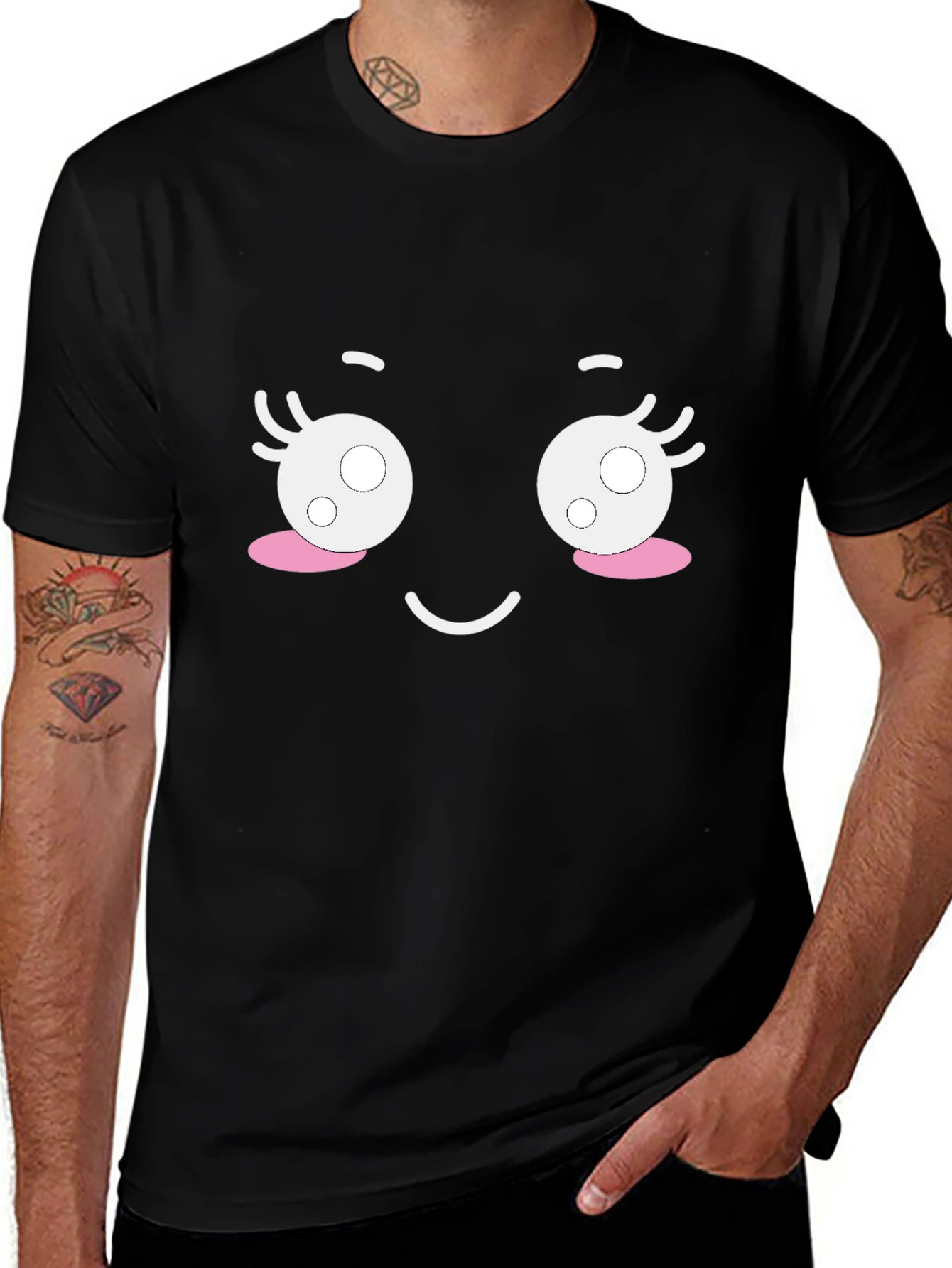 Cute Cartoon Face Black T-Shirt