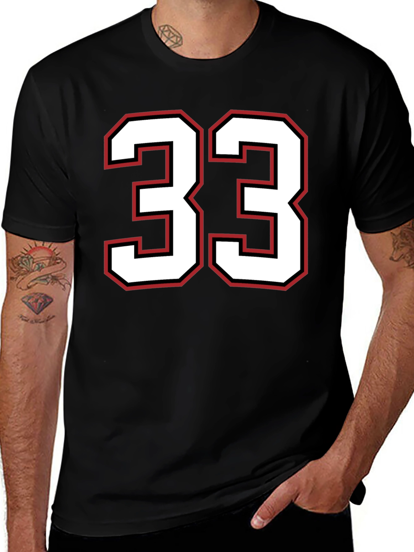 Number 33 Graphic Tee - Black Cotton T-Shirt