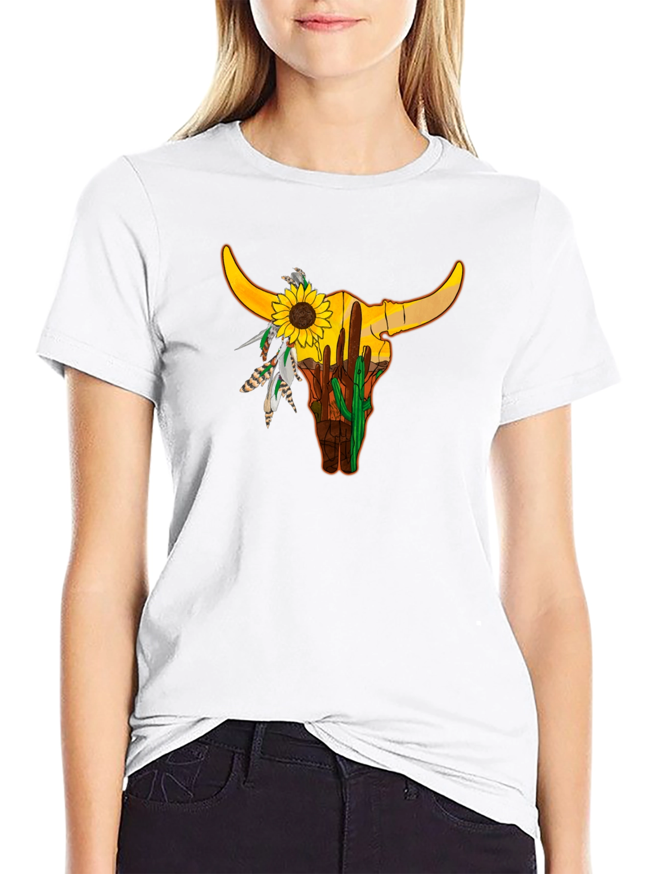 Bull Skull Sunflower Graphic Tee