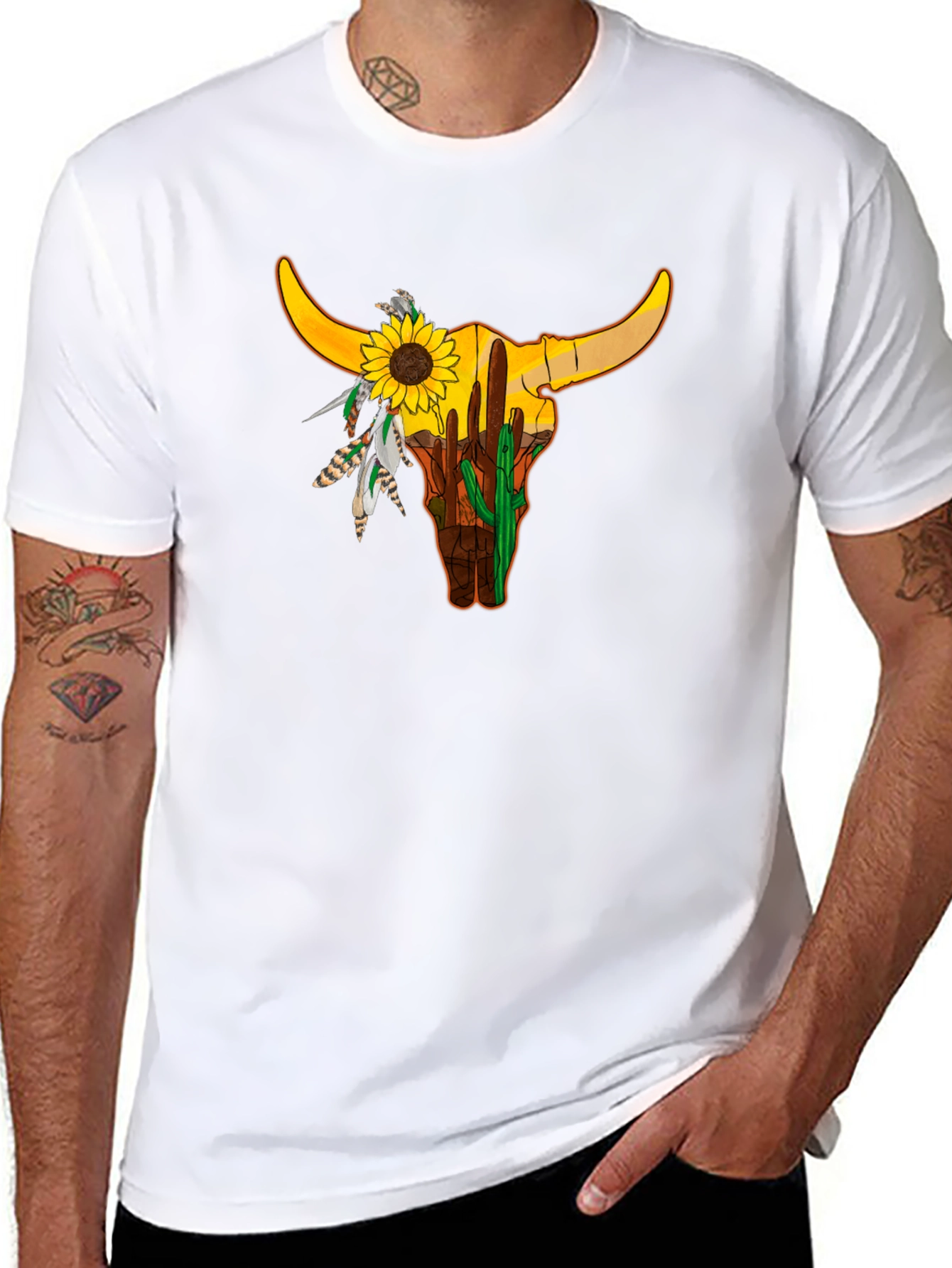 Bull Skull Sunflower Graphic Tee