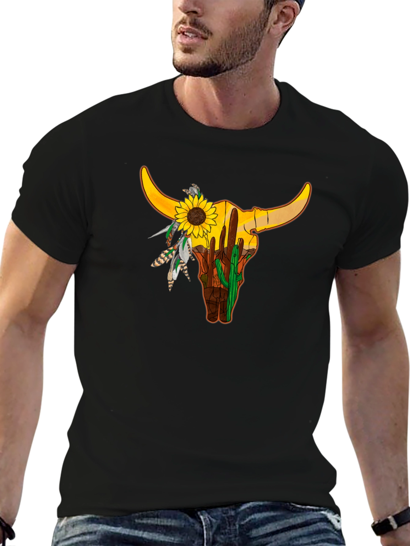 Bull Skull Sunflower Graphic Tee
