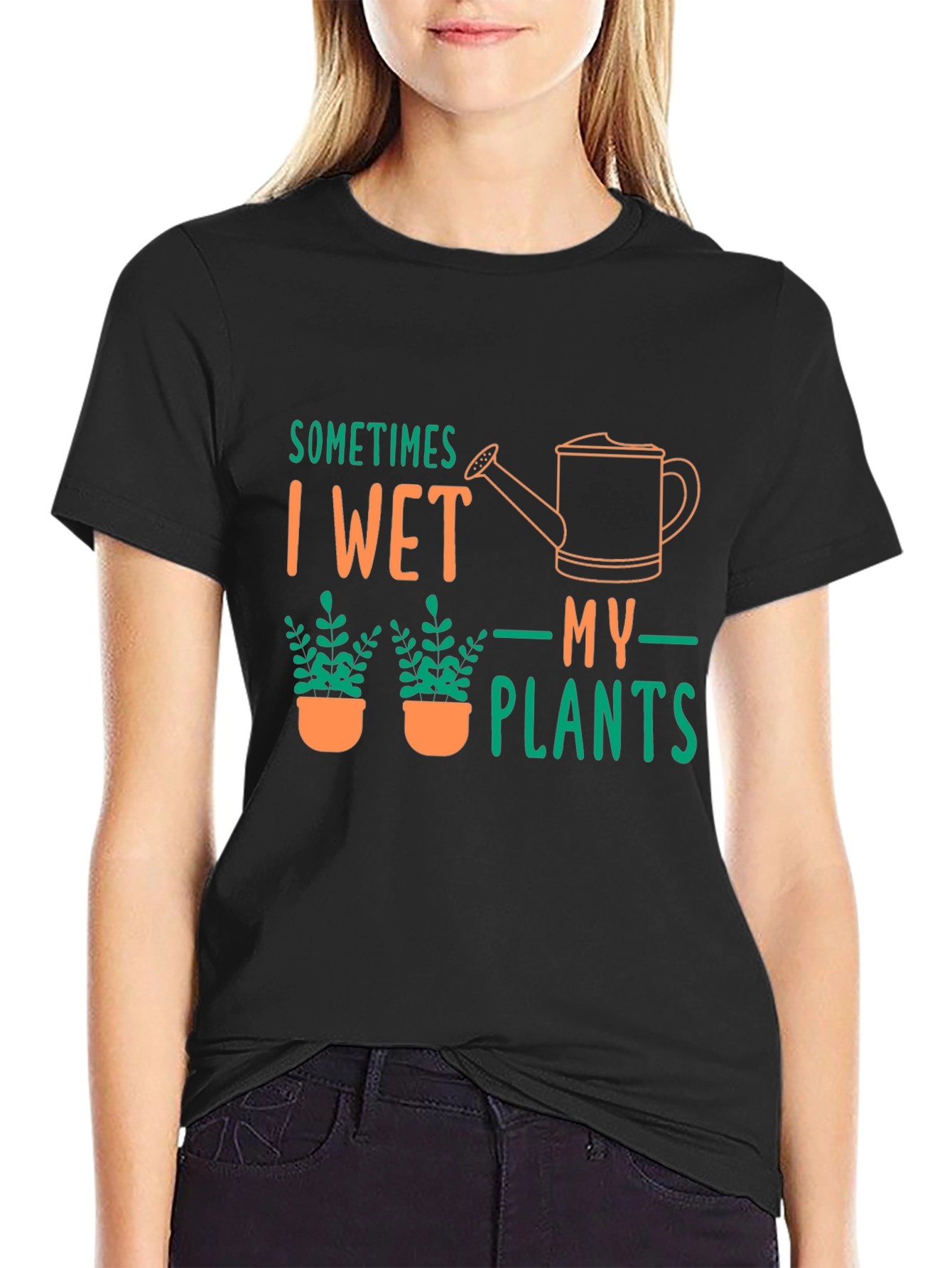 Sometimes I Wet My Plants Black Graphic T-Shirt