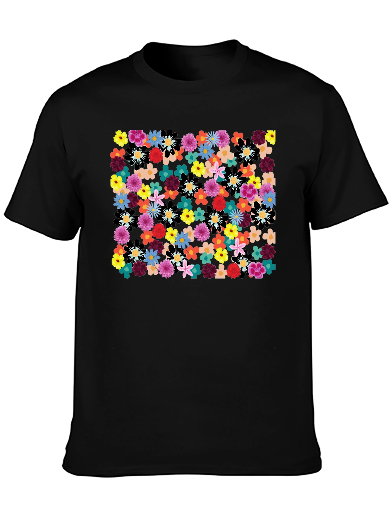 Floral Print Black Tee - Vibrant & Stylish