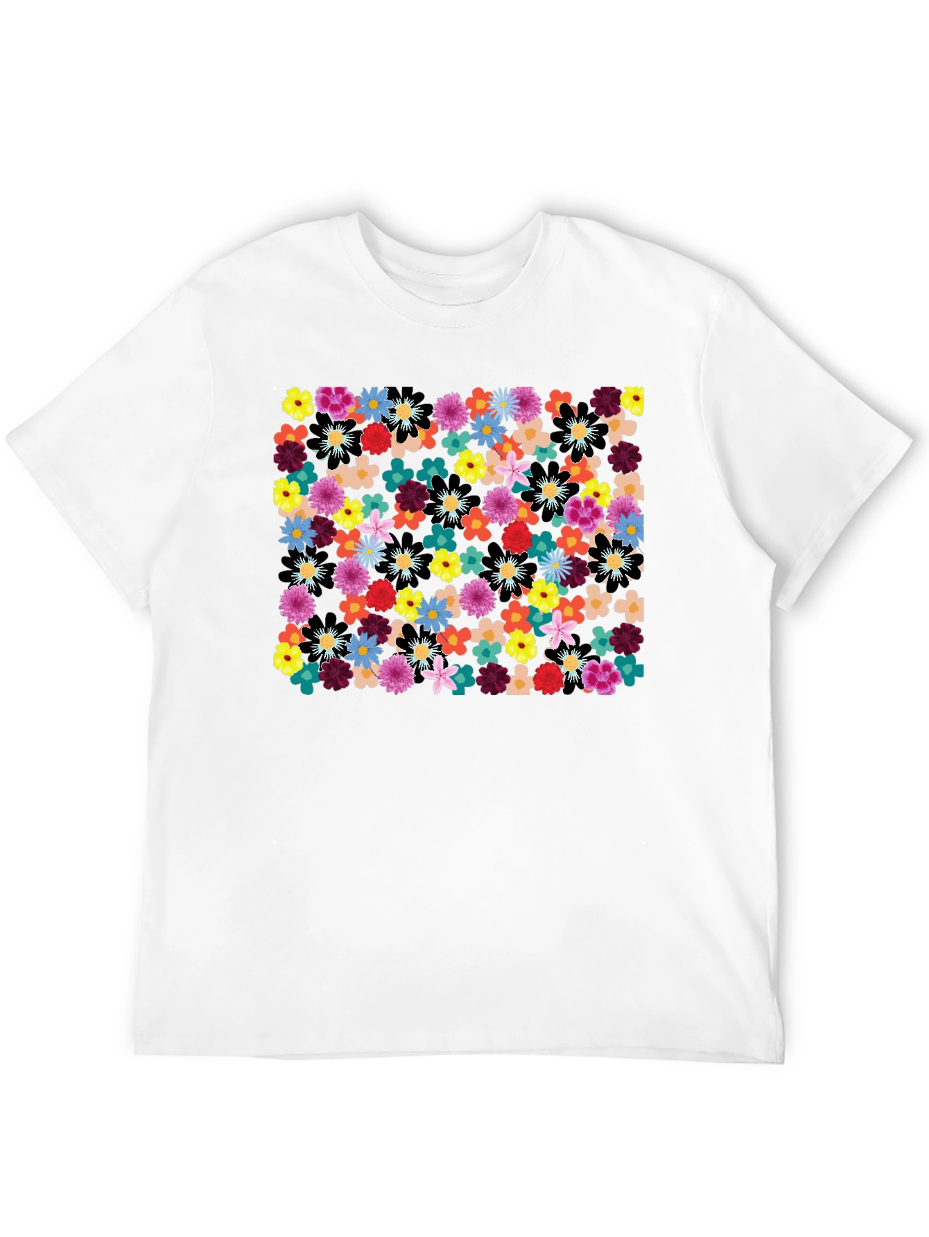 Floral Print Black Tee - Vibrant & Stylish