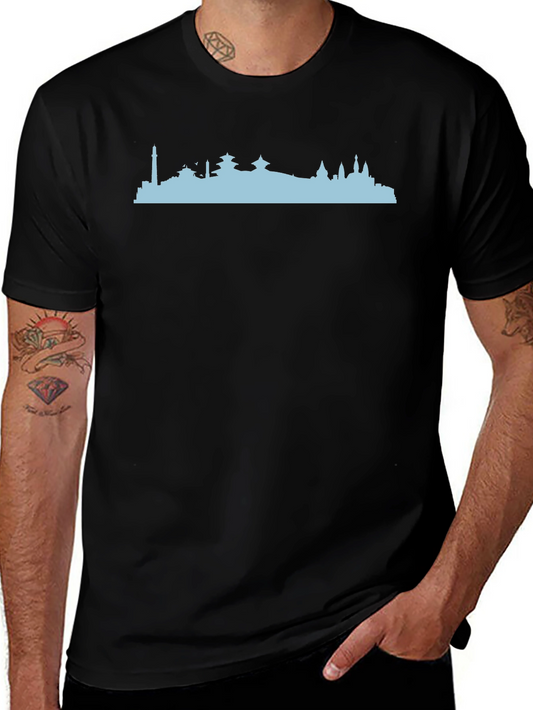 Kathmandu Skyline Graphic Tee - Black Cotton T-Shirt