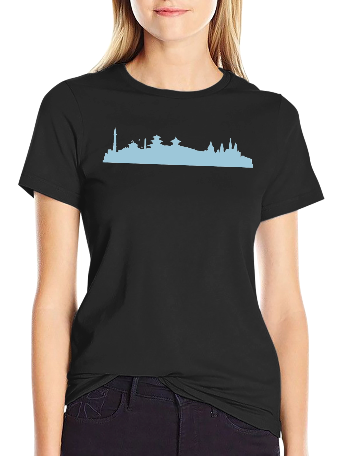 Kathmandu Skyline Graphic Tee - Black Cotton T-Shirt