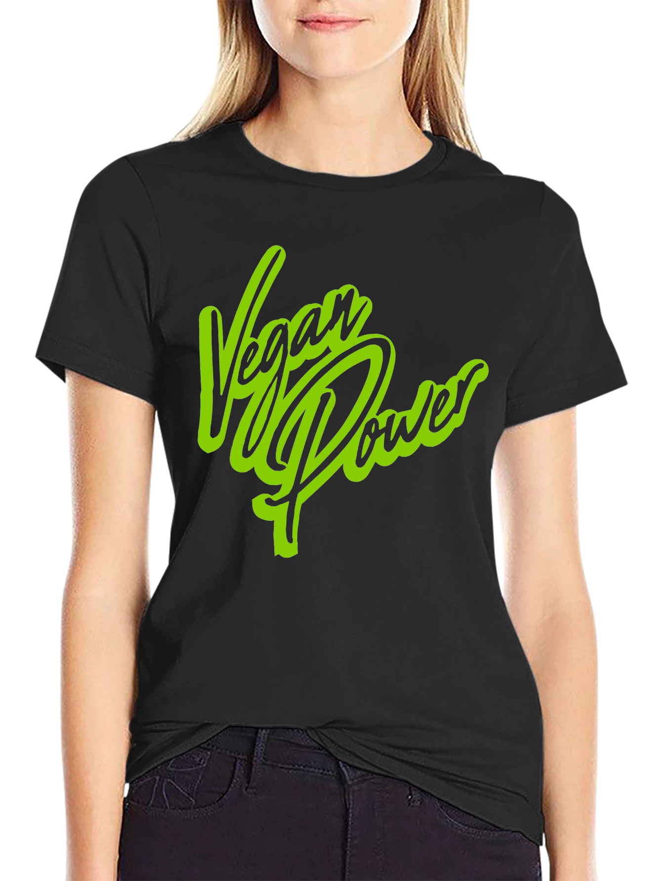 Vegan Power Graphic Print Black T-Shirt