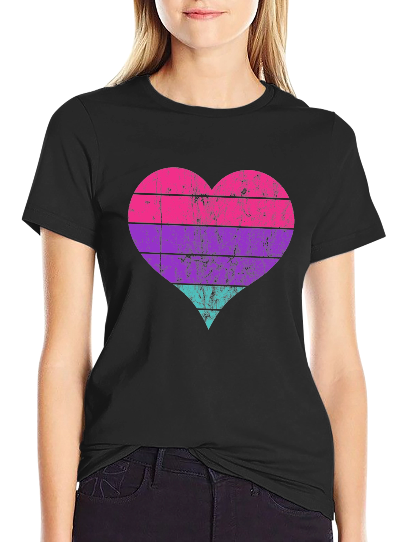 Retro Heart Striped Graphic Tee
