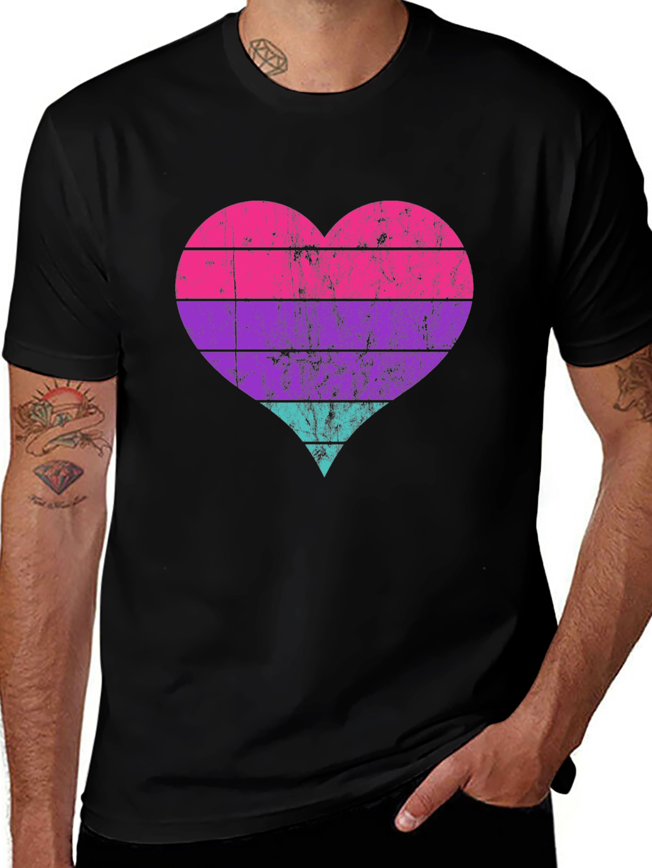 Retro Heart Striped Graphic Tee