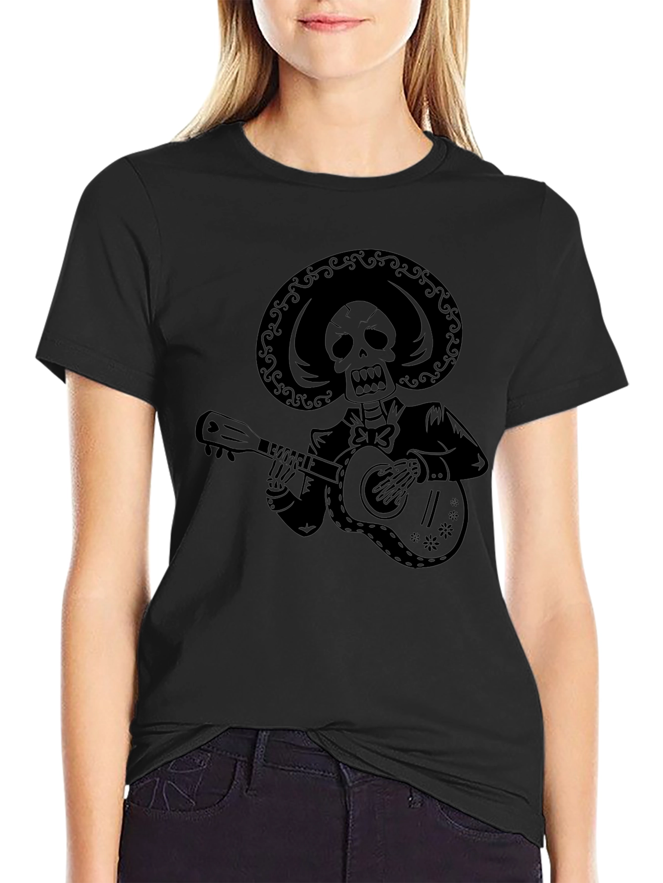 Skeleton Mariachi Guitarist Graphic T-Shirt