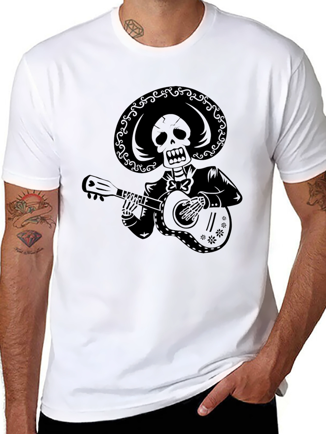 Skeleton Mariachi Guitarist Graphic T-Shirt