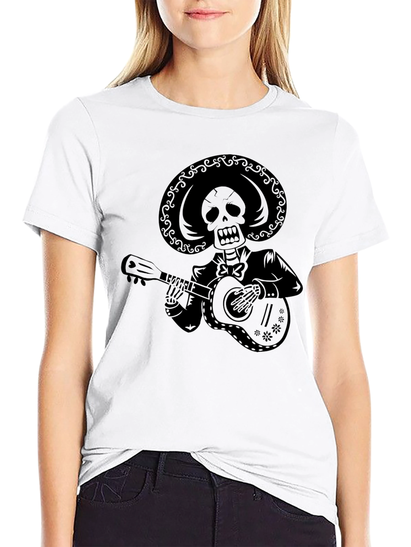 Skeleton Mariachi Guitarist Graphic T-Shirt