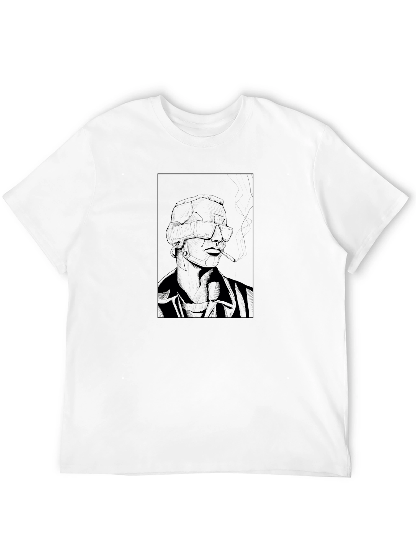 Edgy Cyberpunk Smoker Graphic Tee - Black