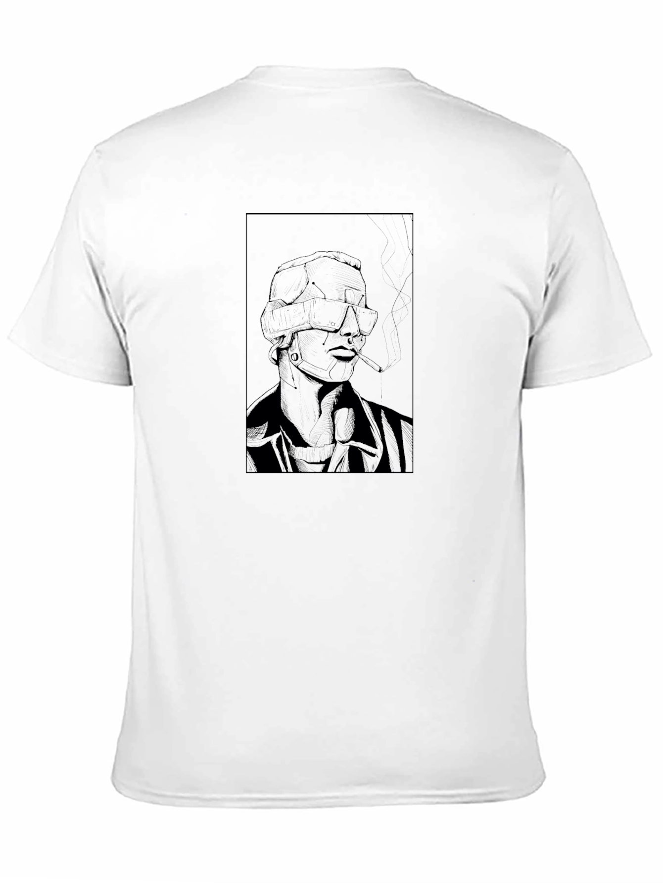 Edgy Cyberpunk Smoker Graphic Tee - Black