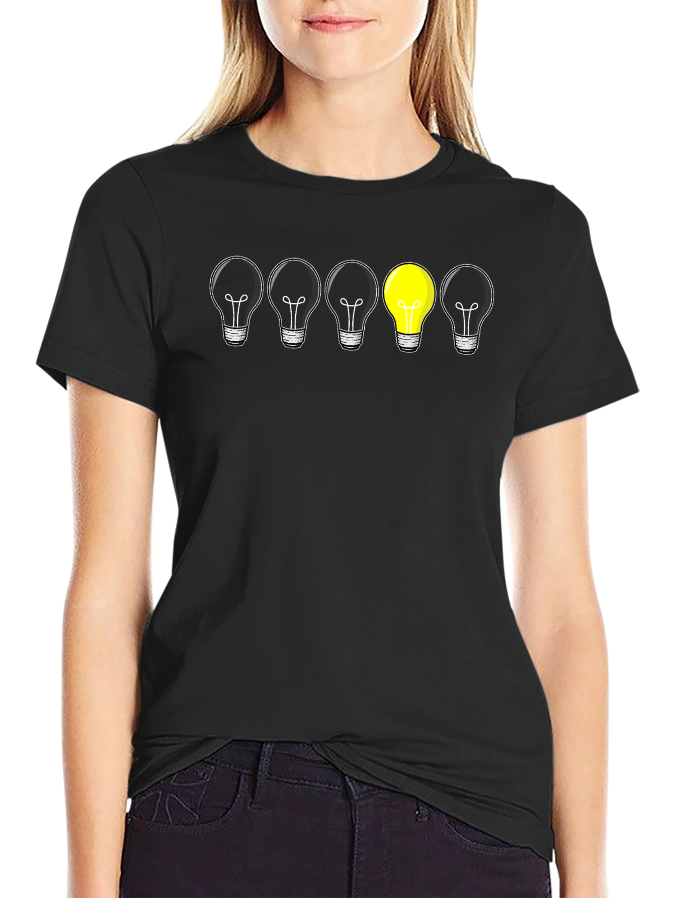 Unique Idea Light Bulb Graphic Tee - Black