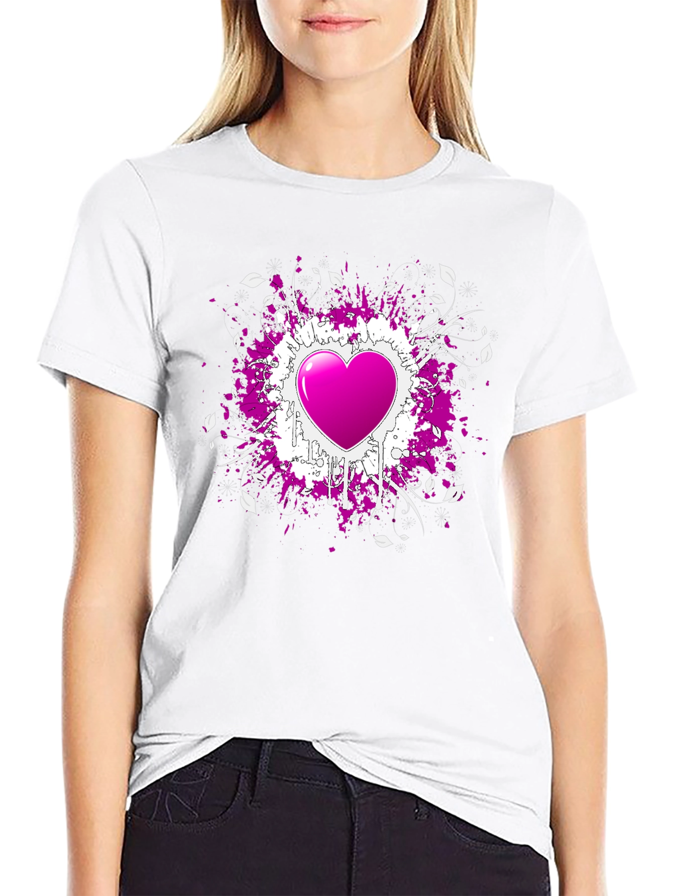 Heart Splatter Graphic Tee - Black