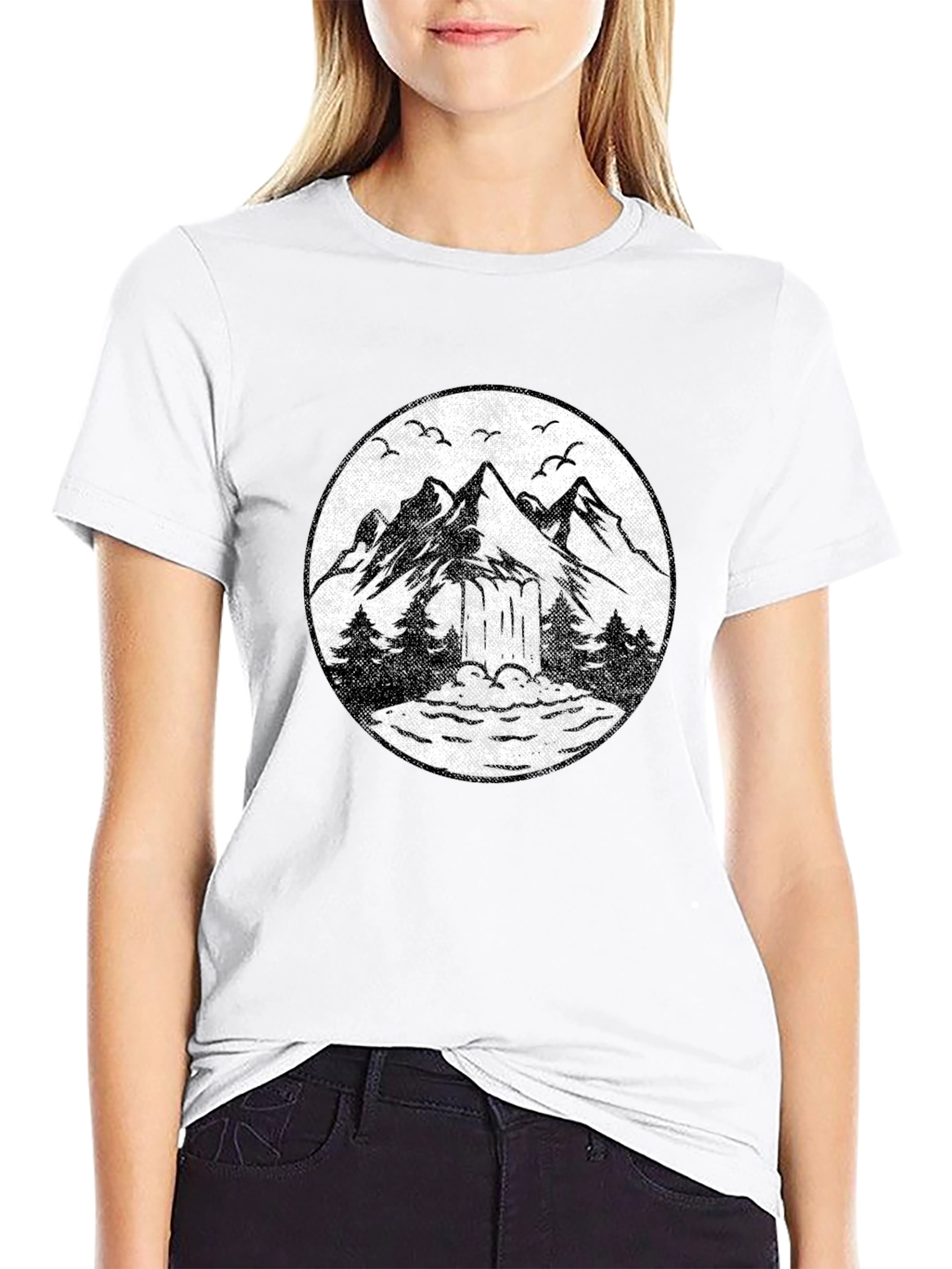 Mountain Scene Graphic Tee - Black Unisex T-Shirt