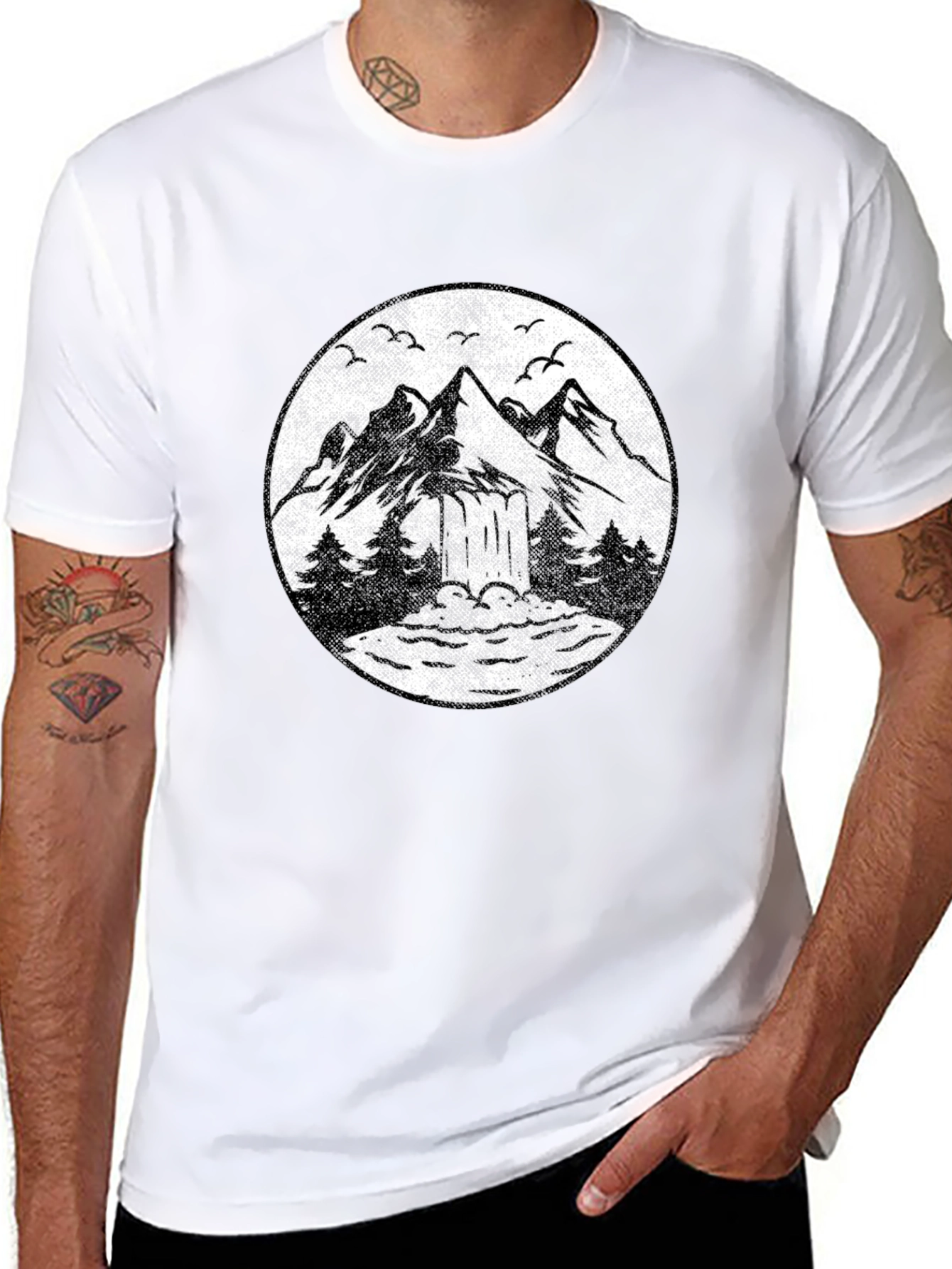 Mountain Scene Graphic Tee - Black Unisex T-Shirt