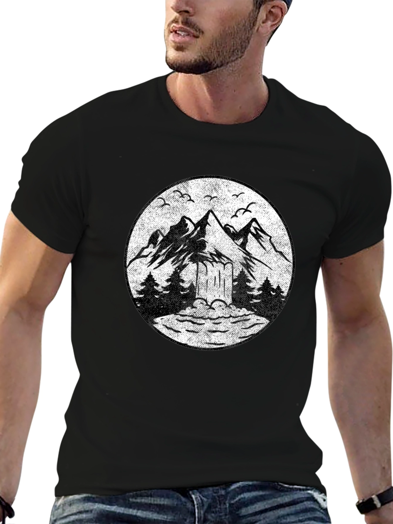 Mountain Scene Graphic Tee - Black Unisex T-Shirt