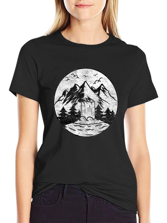 Mountain Scene Graphic Tee - Black Unisex T-Shirt