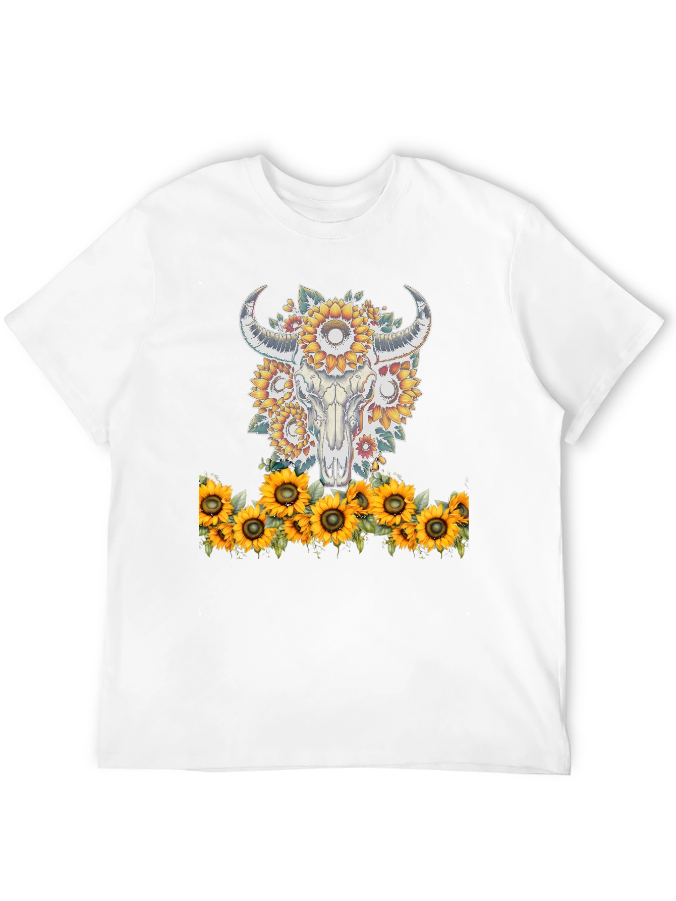 Sunflower Skull Graphic Tee - Western Style