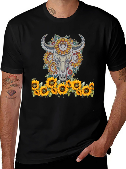 Sunflower Skull Graphic Tee - Western Style