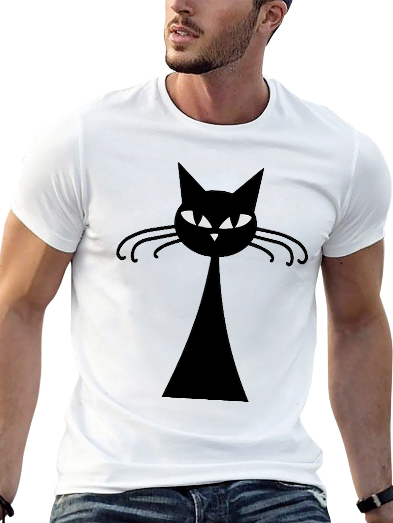Retro Black Cat Graphic Tee - Mens Casual T-Shirt