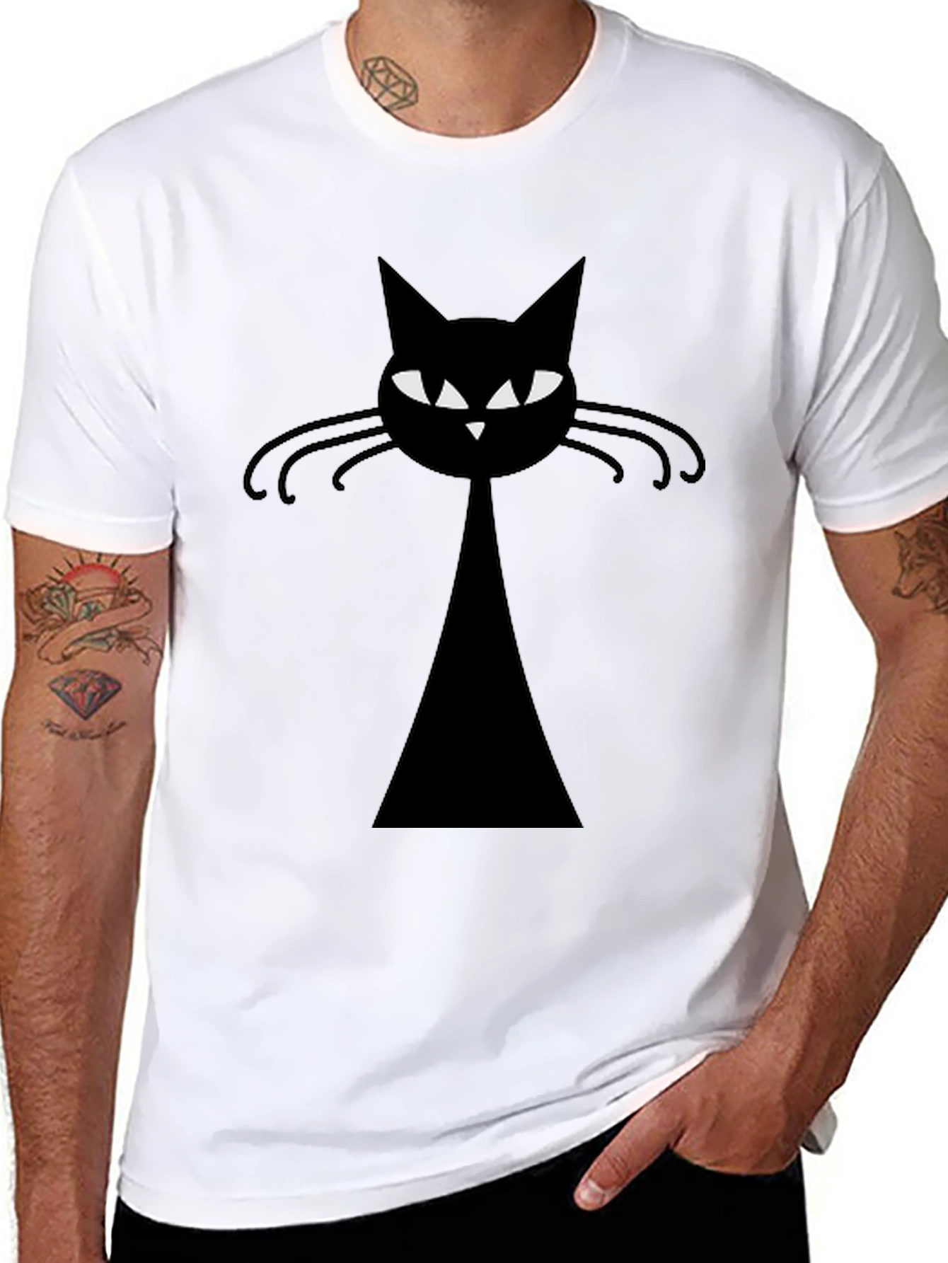 Retro Black Cat Graphic Tee - Mens Casual T-Shirt