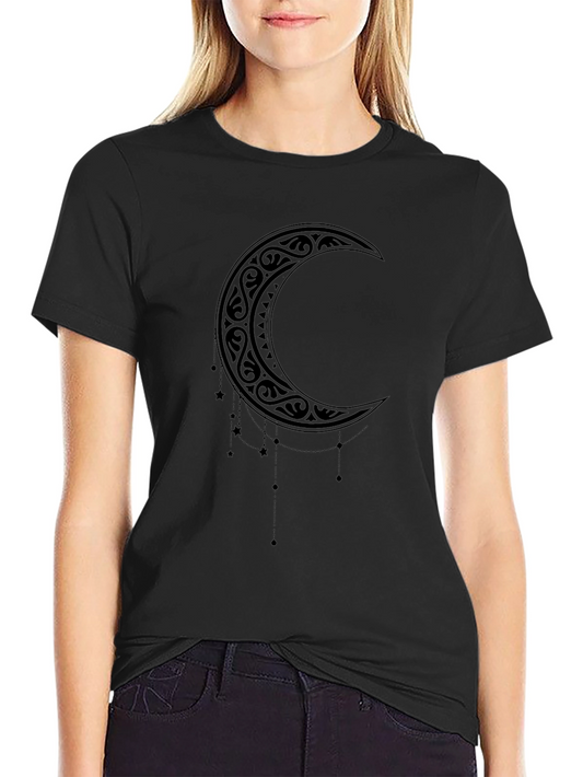 Tribal Crescent Moon Graphic Tee - Black