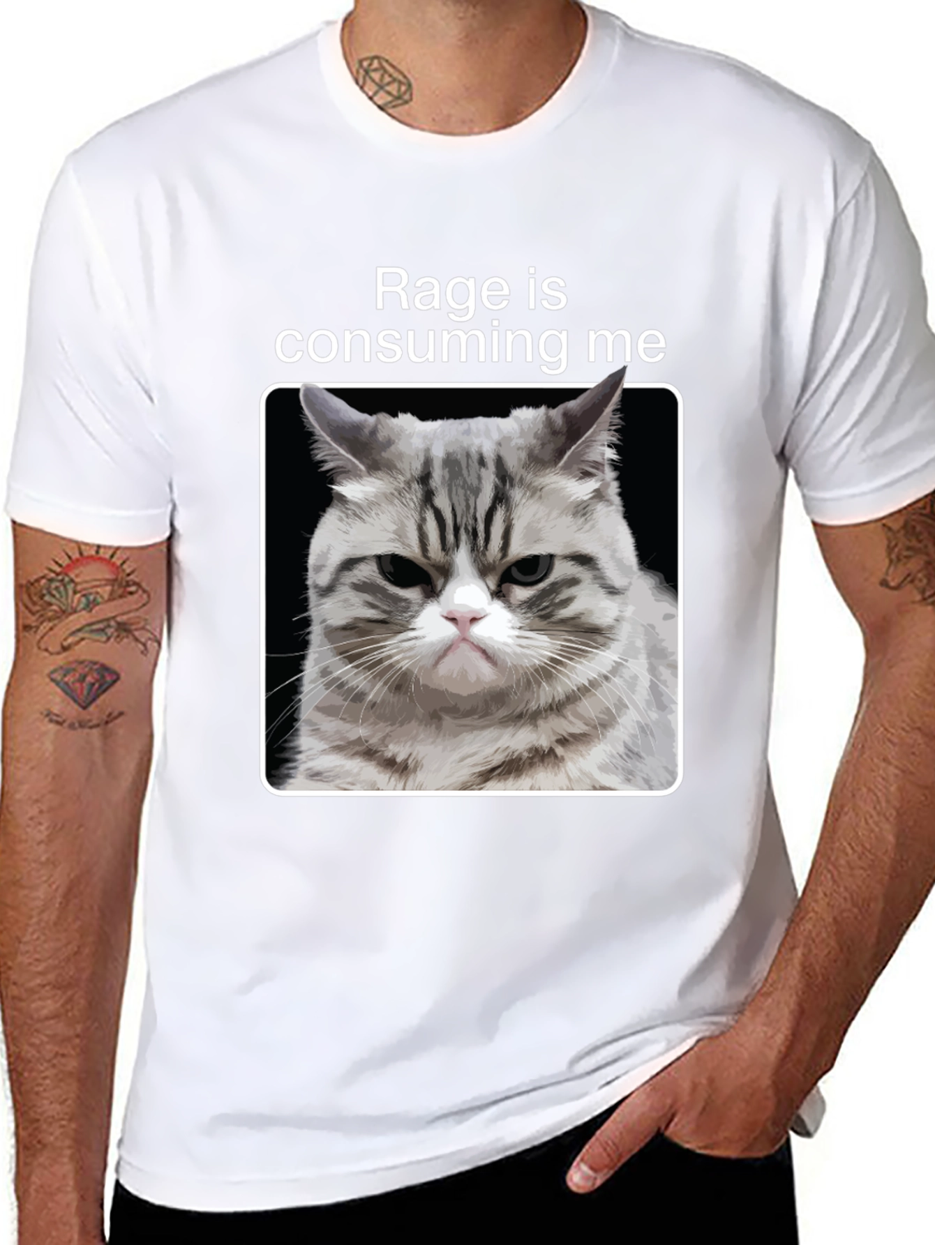 Rage Cat Graphic T-Shirt - Funny Kitten Tee