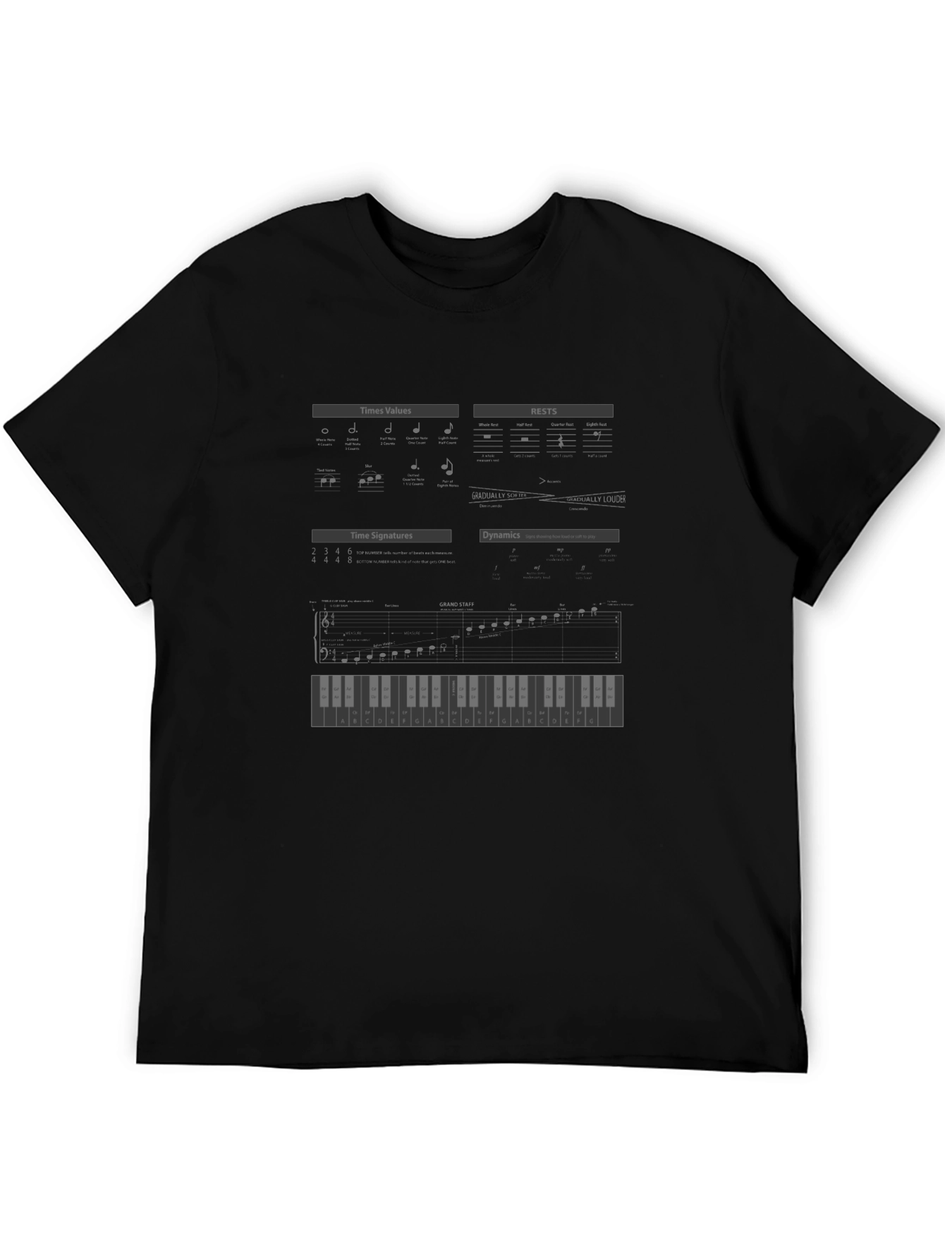 Music Theory Mens Black Graphic T-Shirt