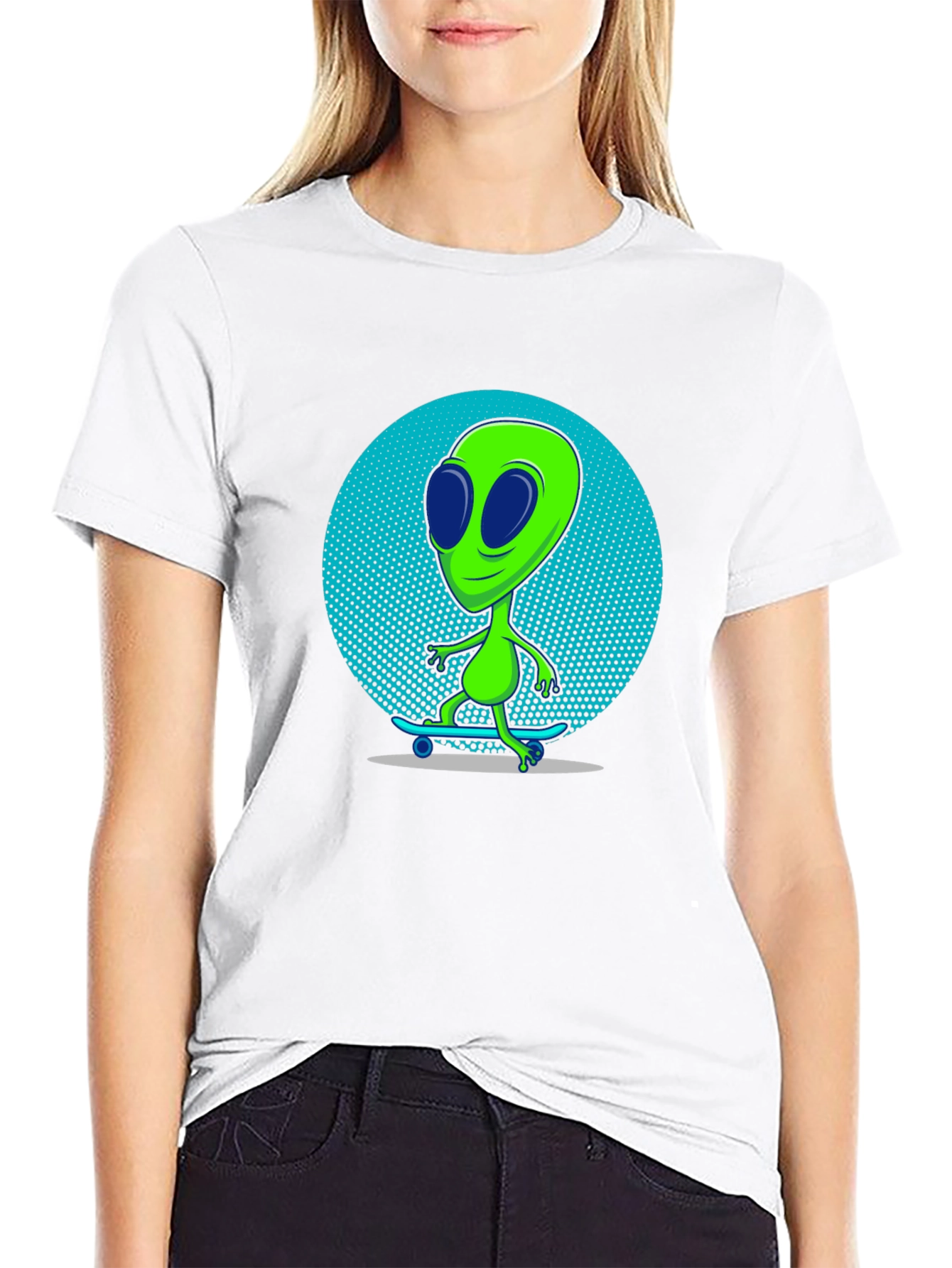 Alien Skateboarder Graphic T-Shirt - Black