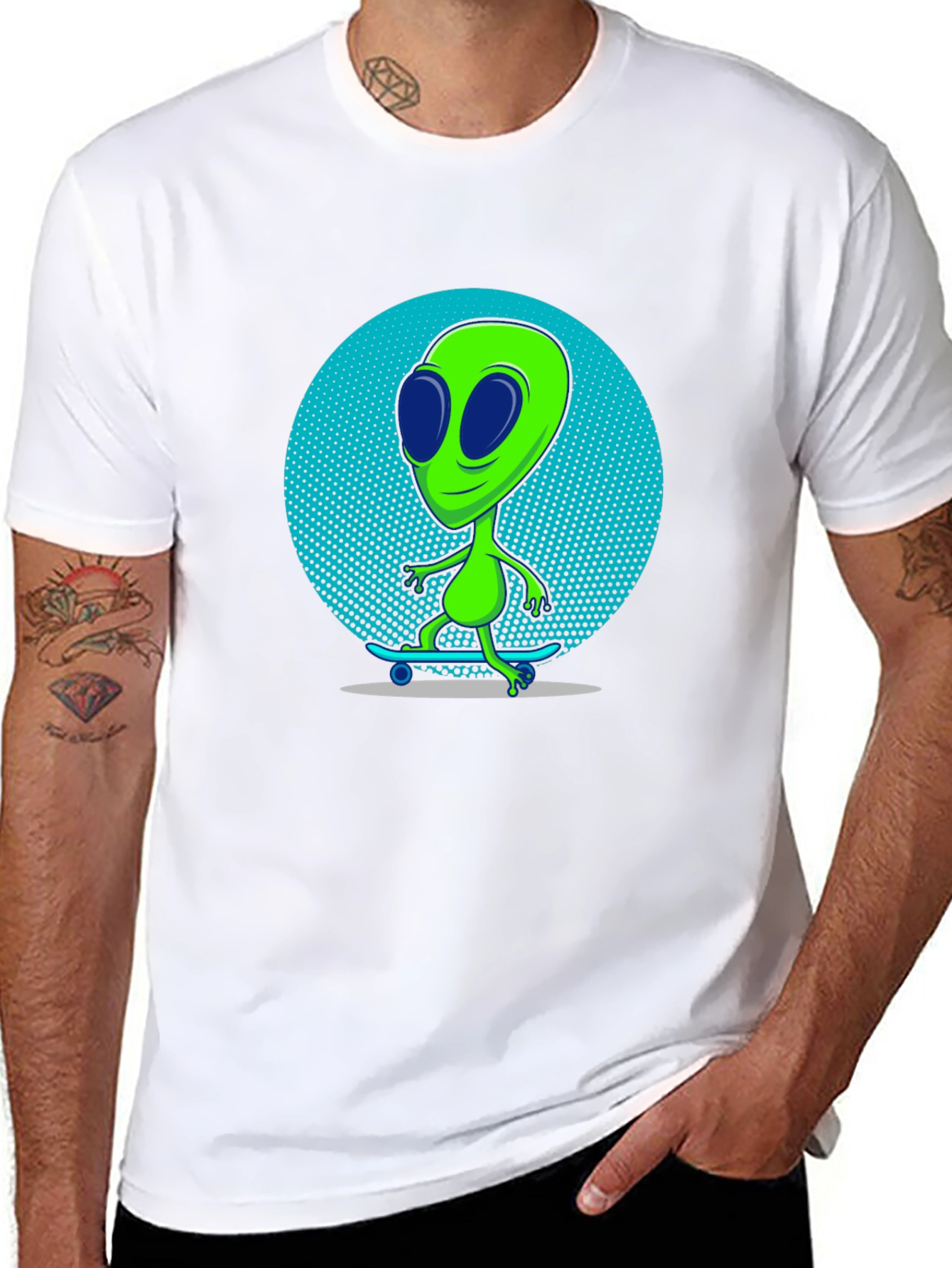 Alien Skateboarder Graphic T-Shirt - Black