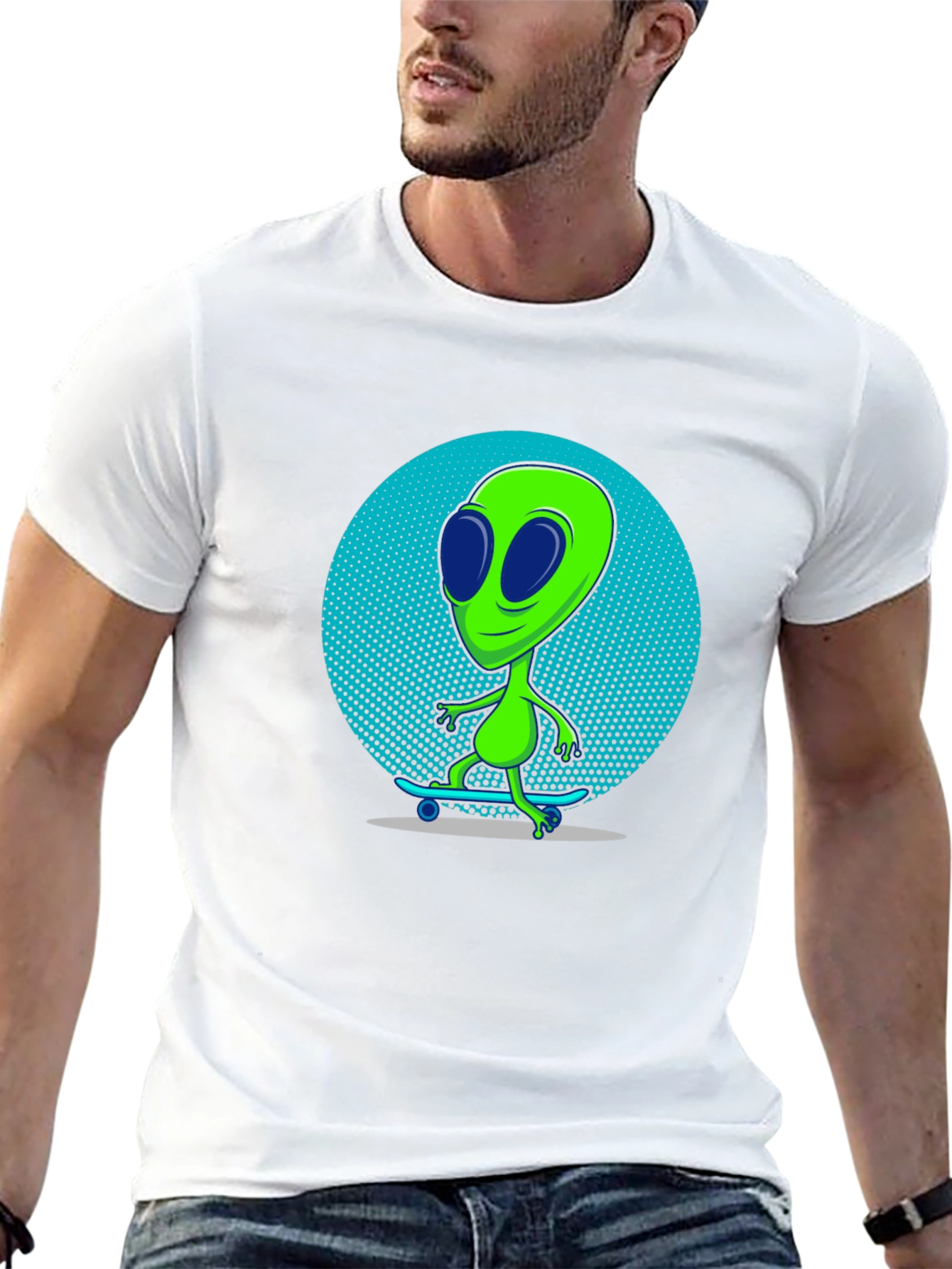 Alien Skateboarder Graphic T-Shirt - Black