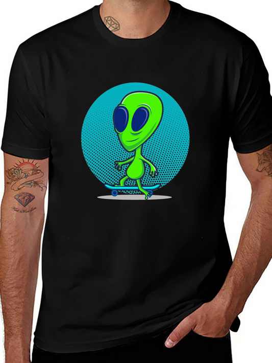 Alien Skateboarder Graphic T-Shirt - Black