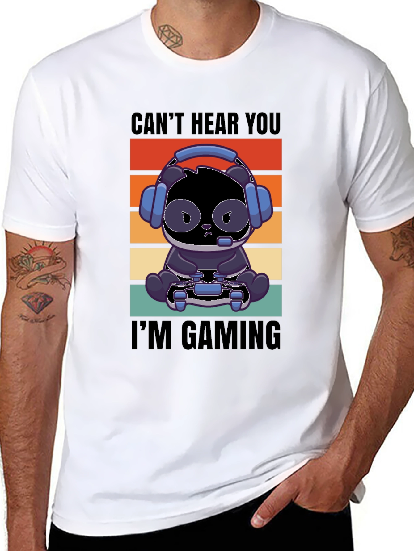 Gamer Panda T-Shirt - Cant Hear You Im Gaming!