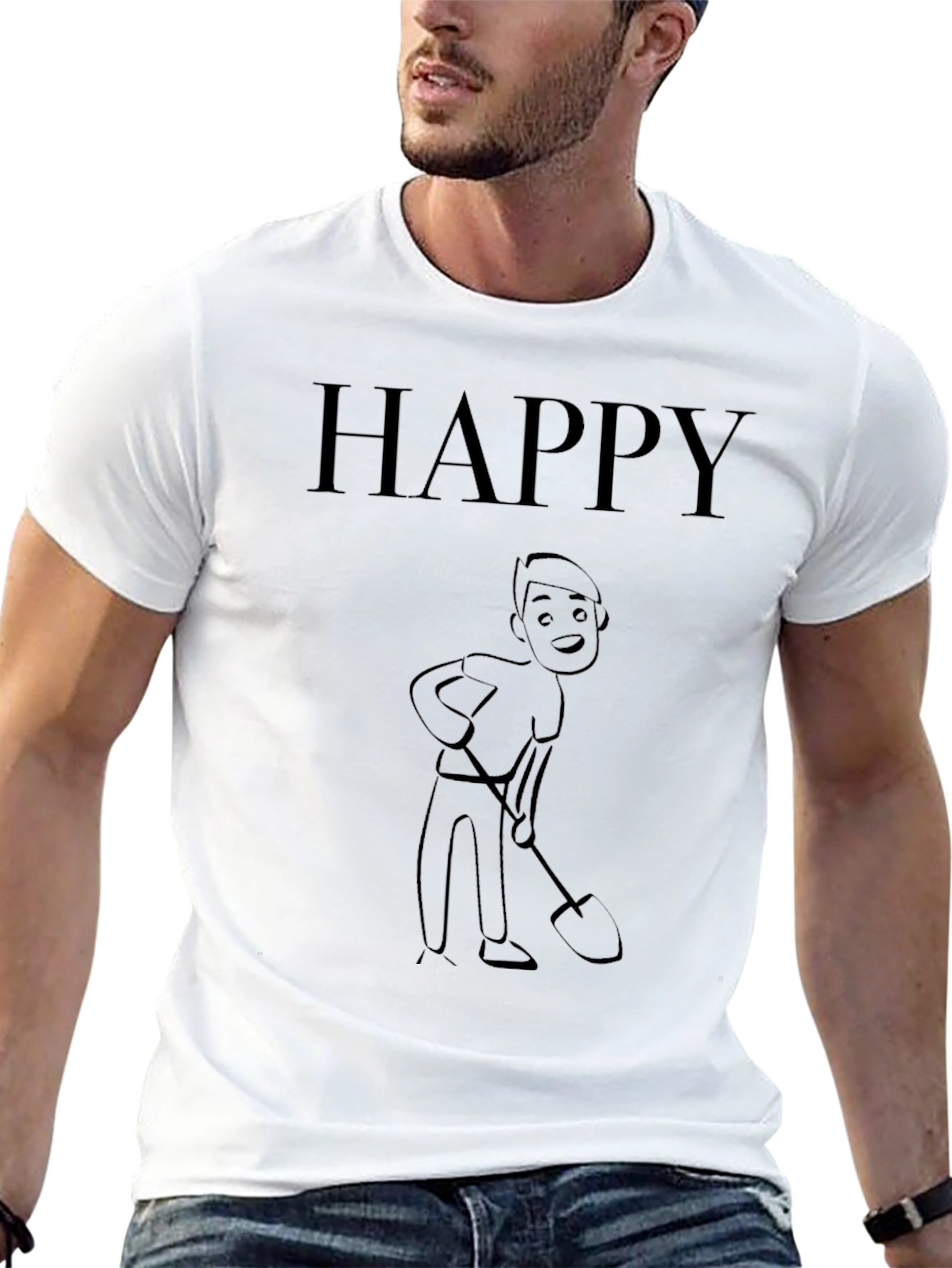 Happy Digger Graphic Tee - Black Crew Neck