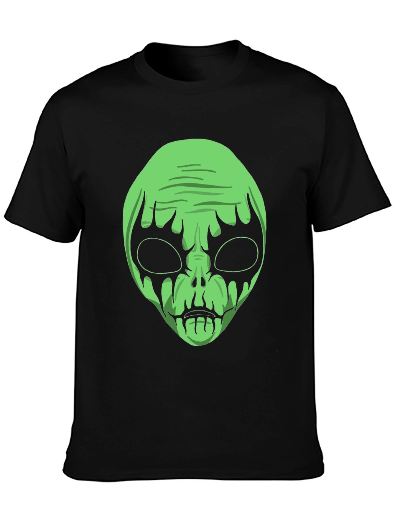 Green Alien Graphic Black T-Shirt