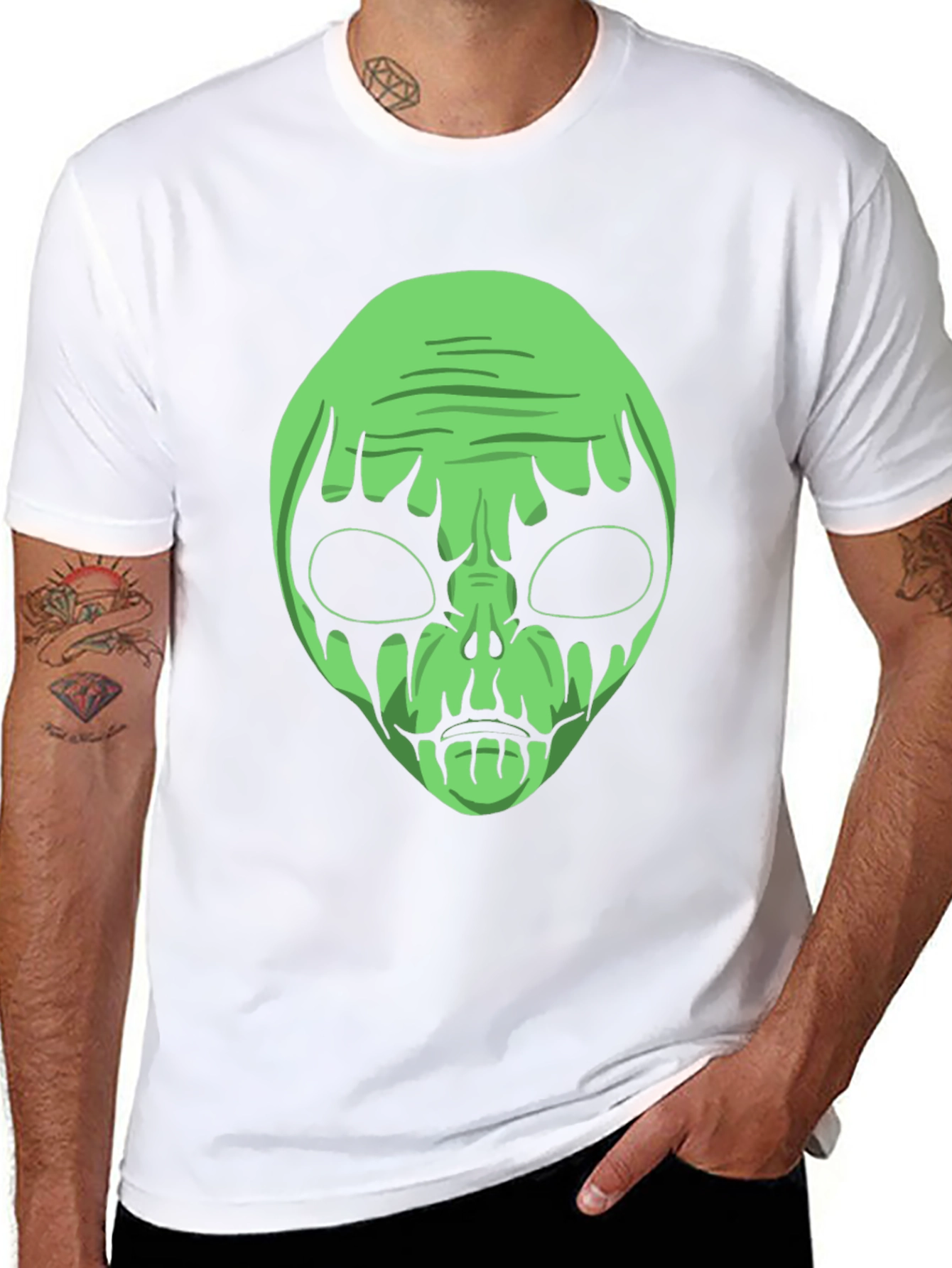 Green Alien Graphic Black T-Shirt