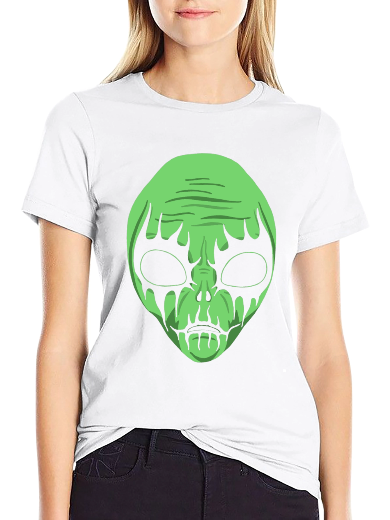 Green Alien Graphic Black T-Shirt