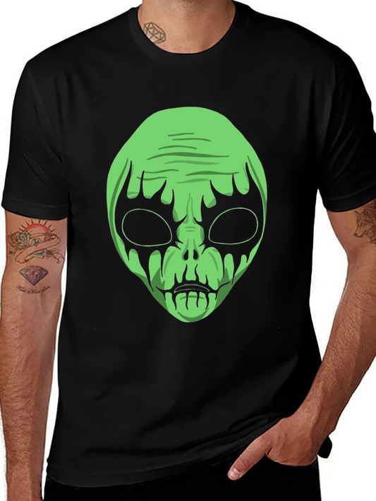 Green Alien Graphic Black T-Shirt