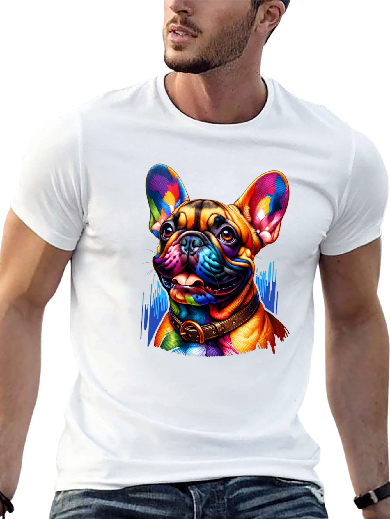 Vibrant French Bulldog Graphic Tee - Mens Black T-Shirt