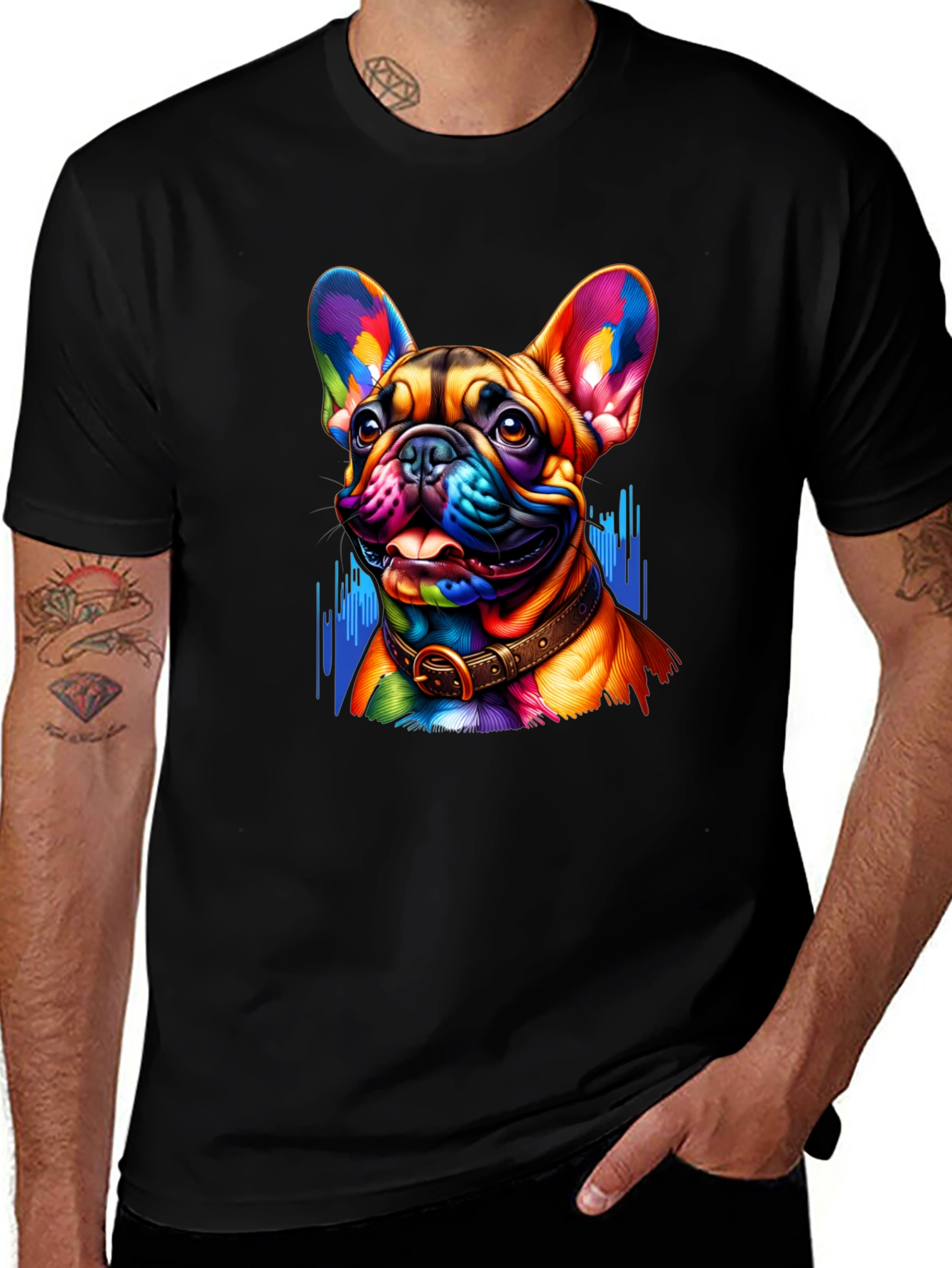 Vibrant French Bulldog Graphic Tee - Mens Black T-Shirt